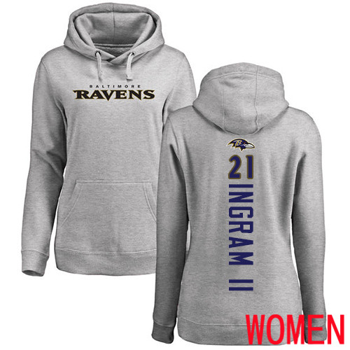 Baltimore Ravens Ash Women Mark Ingram II Backer NFL Football #21 Pullover Hoodie Sweatshirt